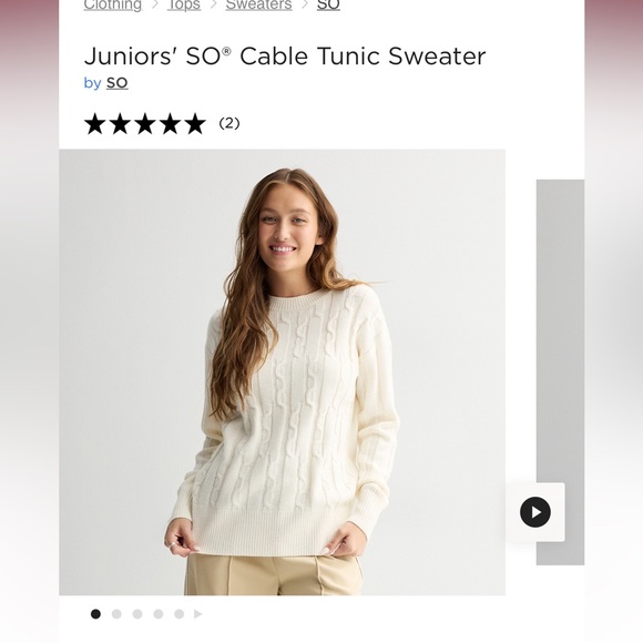 SO Women's Cable Tunic Sweater - Cream S NWOT - Picture 1 of 11